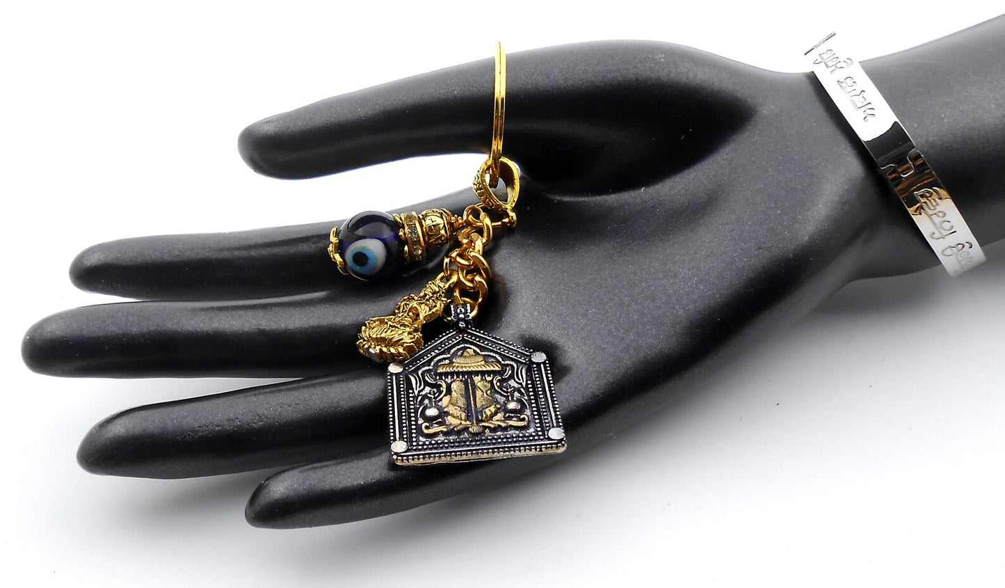 Evil Eye Protection, Spiritual Goddess Charan Paduka Pendant & Maa Laxmi Charm Key Ring, Hindu Goddess of Wealth Lakshmi Holy Charan Paduka