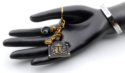 Evil Eye Protection, Spiritual Goddess Charan Paduka Pendant & Maa Laxmi Charm Key Ring, Hindu Goddess of Wealth Lakshmi Holy Charan Paduka