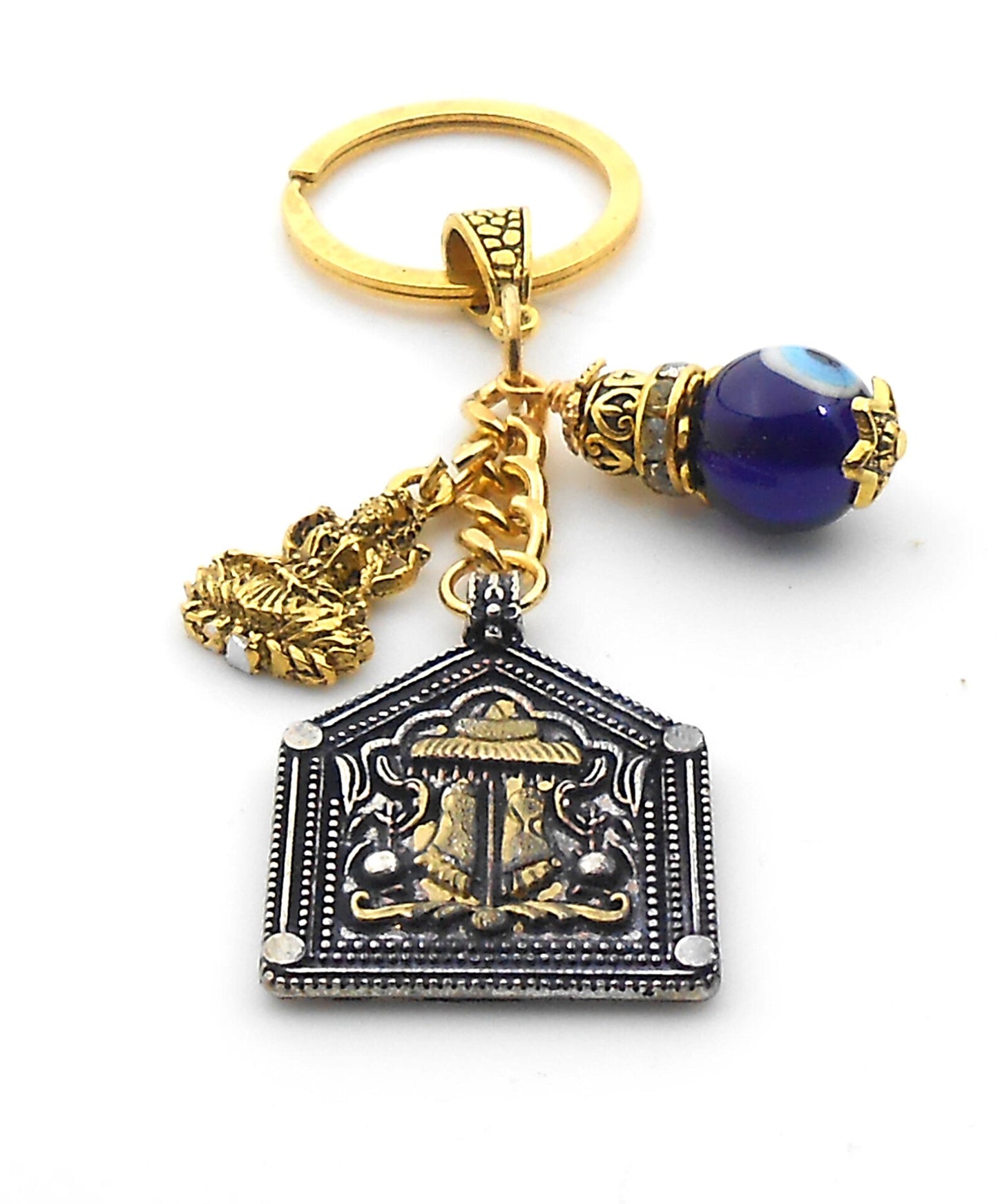 Evil Eye Protection, Spiritual Goddess Charan Paduka Pendant & Maa Laxmi Charm Key Ring, Hindu Goddess of Wealth Lakshmi Holy Charan Paduka