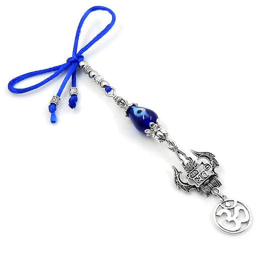 Lord Shiva Trishul and Damroo Pendant Evil Eye Hanging-Lord Shiva Trishul-Mahadev Trishul Pendant-Fabulous Antique Silver Door Knob Hanging