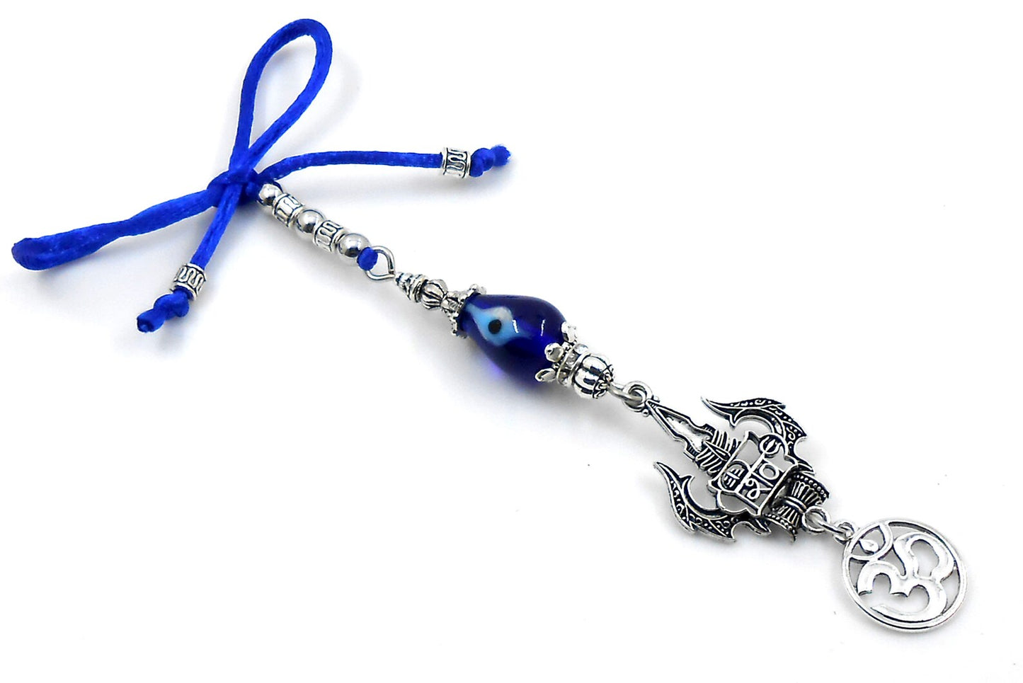 Lord Shiva Trishul and Damroo Pendant Evil Eye Hanging-Lord Shiva Trishul-Mahadev Trishul Pendant-Fabulous Antique Silver Door Knob Hanging