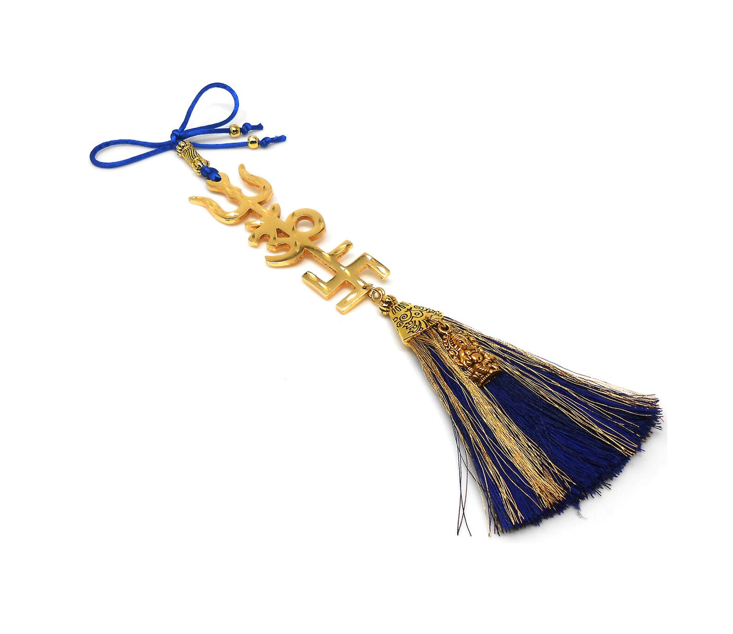 Trishakti Yantra | Trishul | OM | Swastik | Ganesha |Golden | Car Mirror Ornament | Good Luck | Positive Vibrations | Success | Prosperity