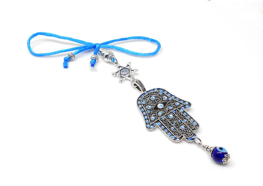 Evil Eye Protection Hamsa Hand & Davide Car Charm, Car Mirror Hanging/Spiritual Car Ornaments Handbag Hanging for Good Luck and Good Fortune
