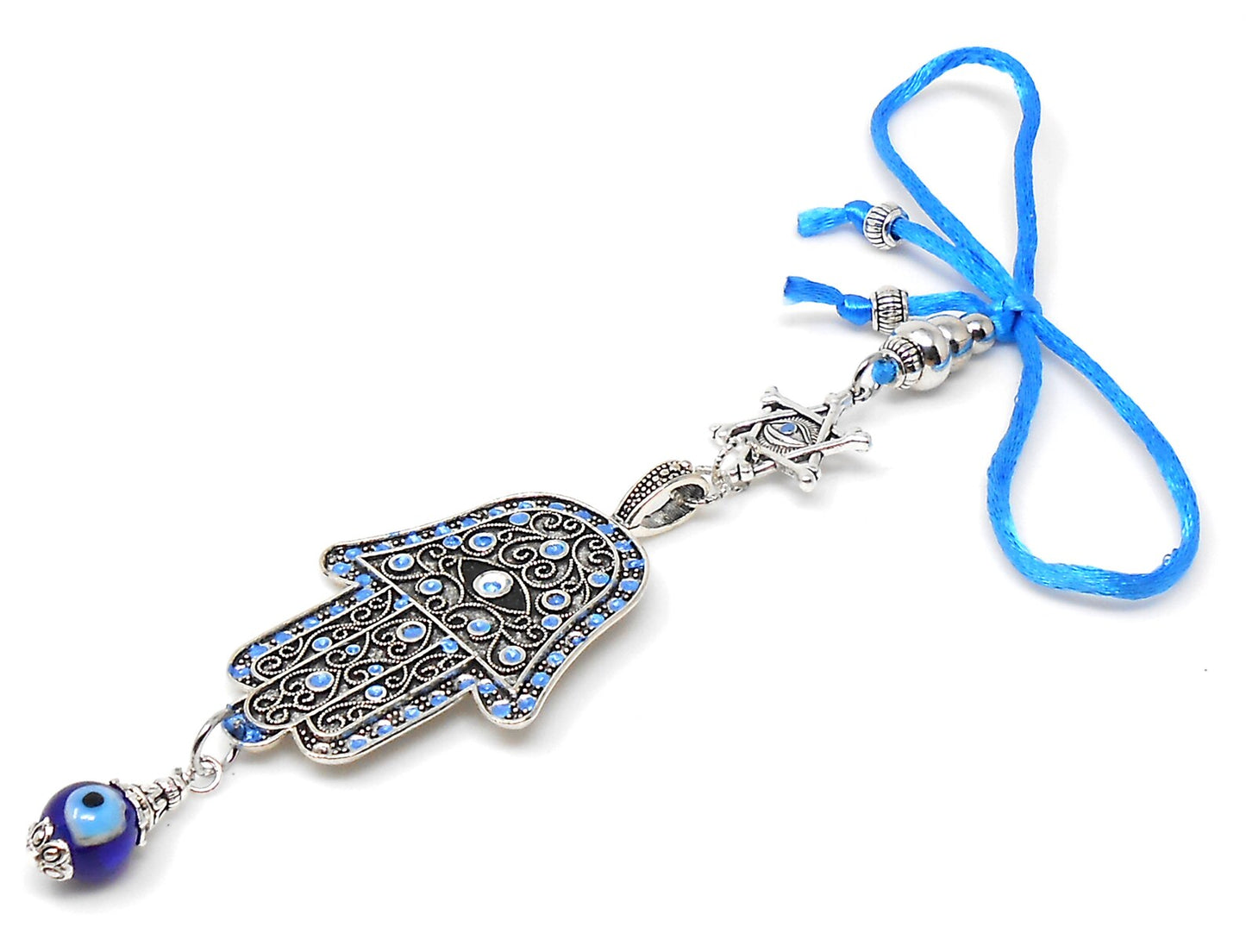 Evil Eye Protection Hamsa Hand & Davide Car Charm, Car Mirror Hanging/Spiritual Car Ornaments Handbag Hanging for Good Luck and Good Fortune