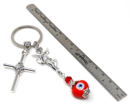 Cross Key Chain | Holy Cross Pendant | Blue Glass Beads | Evil Eye Protection | Cross Key Ring for Protecion | Blessings | Faith | Hope