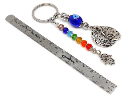 Seven Chakra, Evil Eye protection Buddha & Tree of Life Key Chain/Key Ring ,7 Chakra Healing Energy Key Ring,First Car Gift, Yoga Lover Gift