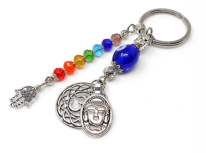 Seven Chakra, Evil Eye protection Buddha & Tree of Life Key Chain/Key Ring ,7 Chakra Healing Energy Key Ring,First Car Gift, Yoga Lover Gift