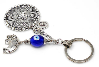 Divine Lord Ganesha with Lucky Elephant Evil Eye Key Ring-Buri Nazar-Buri Drishti for Home/Car/Office/Business-Negative Vibes Protection