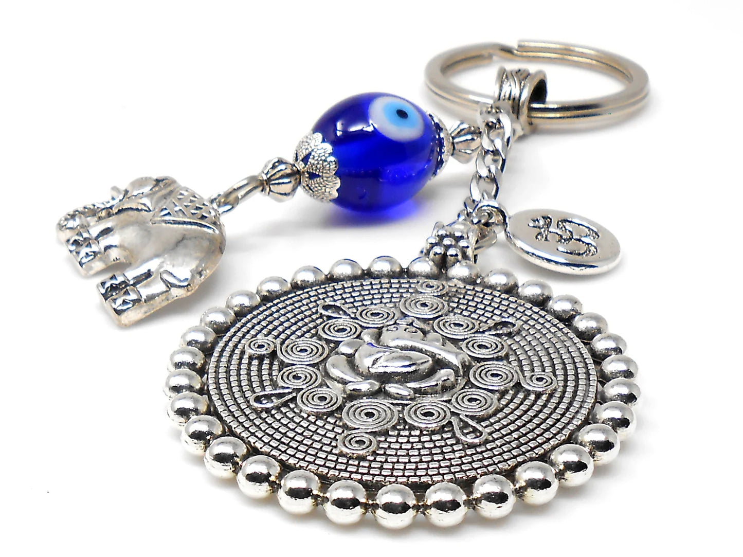 Divine Lord Ganesha with Lucky Elephant Evil Eye Key Ring-Buri Nazar-Buri Drishti for Home/Car/Office/Business-Negative Vibes Protection