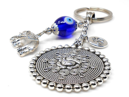 Divine Lord Ganesha with Lucky Elephant Evil Eye Key Ring-Buri Nazar-Buri Drishti for Home/Car/Office/Business-Negative Vibes Protection