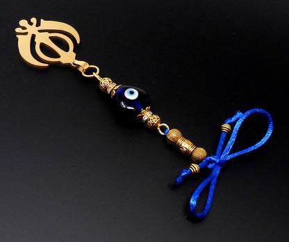 Khanda | Sikh Khanda Sahib | Evil Eye Protection Golden Car Rearview Mirror Ornament Hanging | New Car Gift