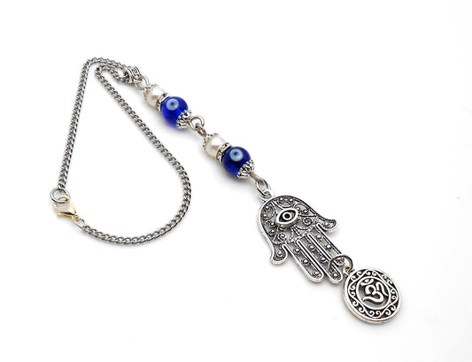 Evil Eye, Hamsa Hand & OM Pendant Evil Eye Protection Car Rear View Mirror Hanging, Hamsa Jewerely, Good Luck Car Decor, Travel Safe Gift