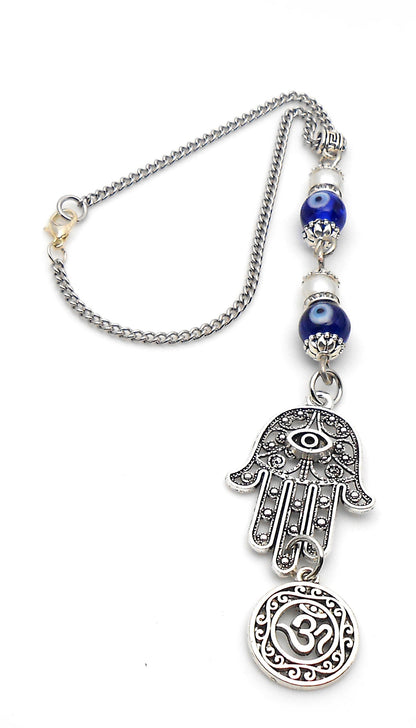 Evil Eye, Hamsa Hand & OM Pendant Evil Eye Protection Car Rear View Mirror Hanging, Hamsa Jewerely, Good Luck Car Decor, Travel Safe Gift