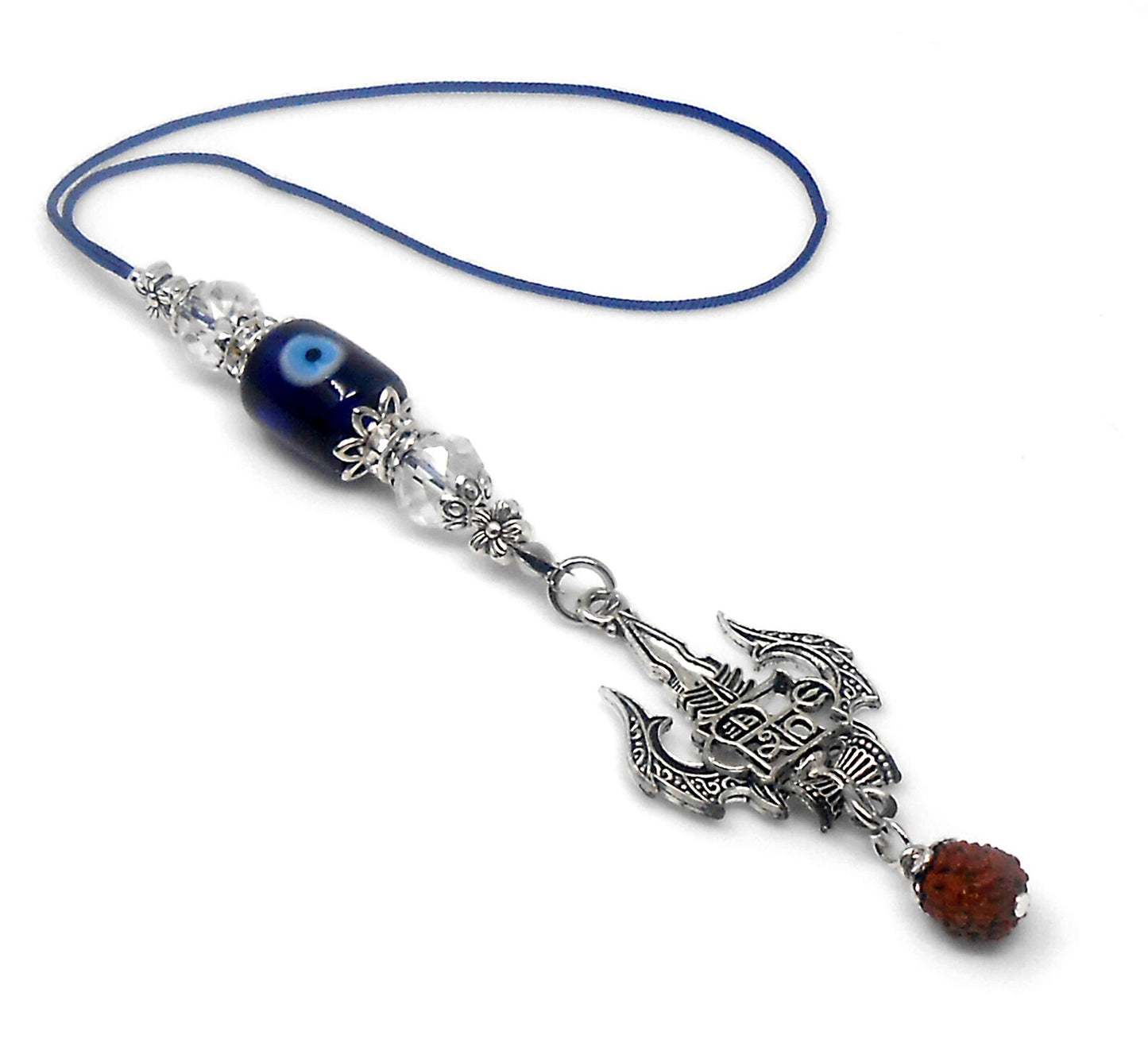 Lord Shiva Trishul Damroo & Rudraksha Evil Eye Hanging-Lord Shiva Trishul-Mahadev Trishul Pendant-Fabulous Antique Silver Door Knob Hanging