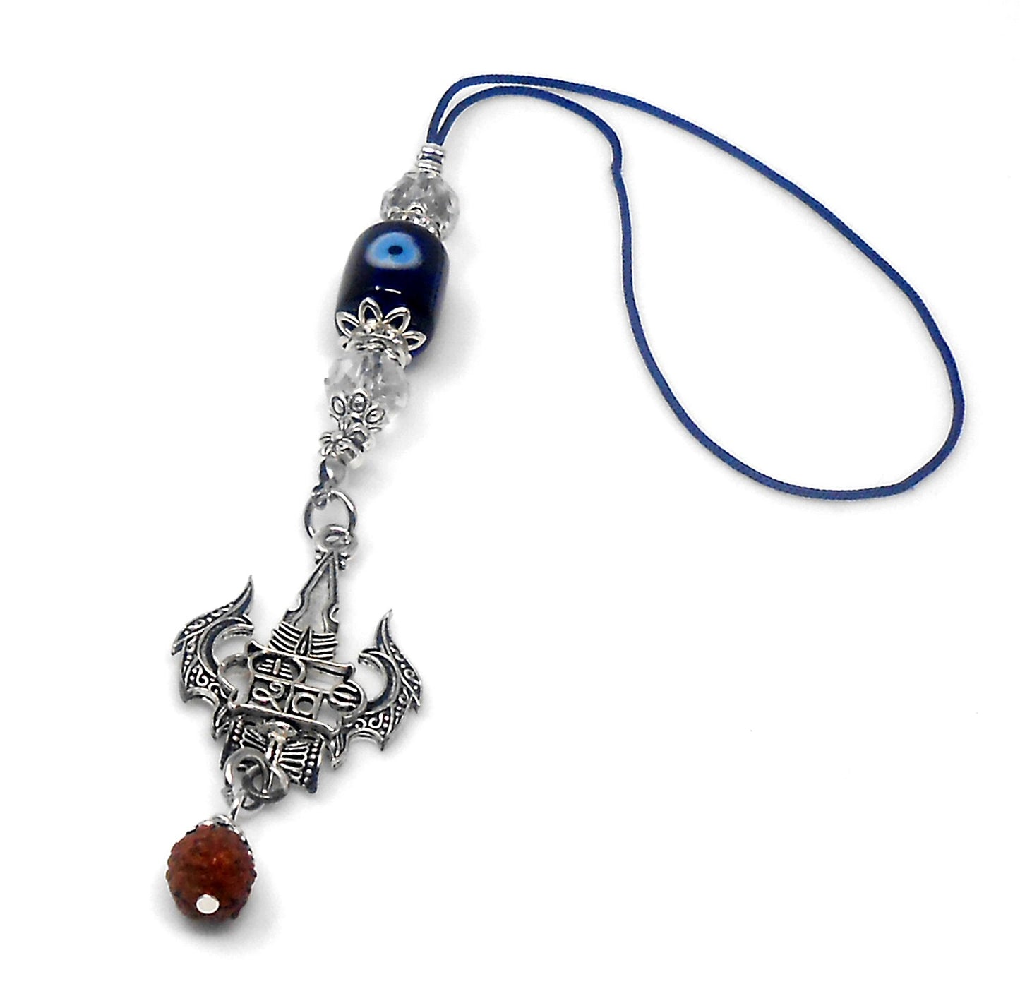 Lord Shiva Trishul Damroo & Rudraksha Evil Eye Hanging-Lord Shiva Trishul-Mahadev Trishul Pendant-Fabulous Antique Silver Door Knob Hanging