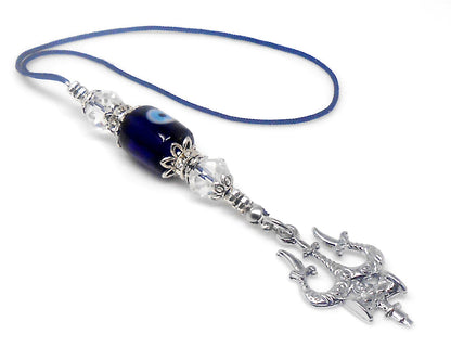 Lord Shiva Trishul Damroo & Rudraksha Evil Eye Hanging-Lord Shiva Trishul-Mahadev Trishul Pendant-Fabulous Antique Silver Door Knob Hanging