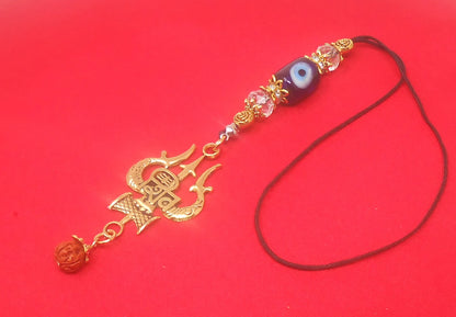 Evil Eye Protection Divine Shiva Trishul Pendant Car Mirror Hanging, Handbag/Backpack Hanging for Good Luck Protection