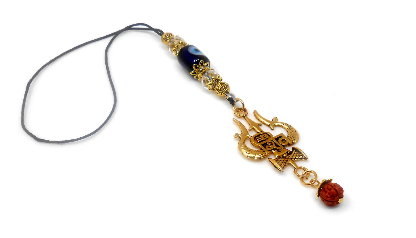 Evil Eye Protection Divine Shiva Trishul Pendant Car Mirror Hanging, Handbag/Backpack Hanging for Good Luck Protection