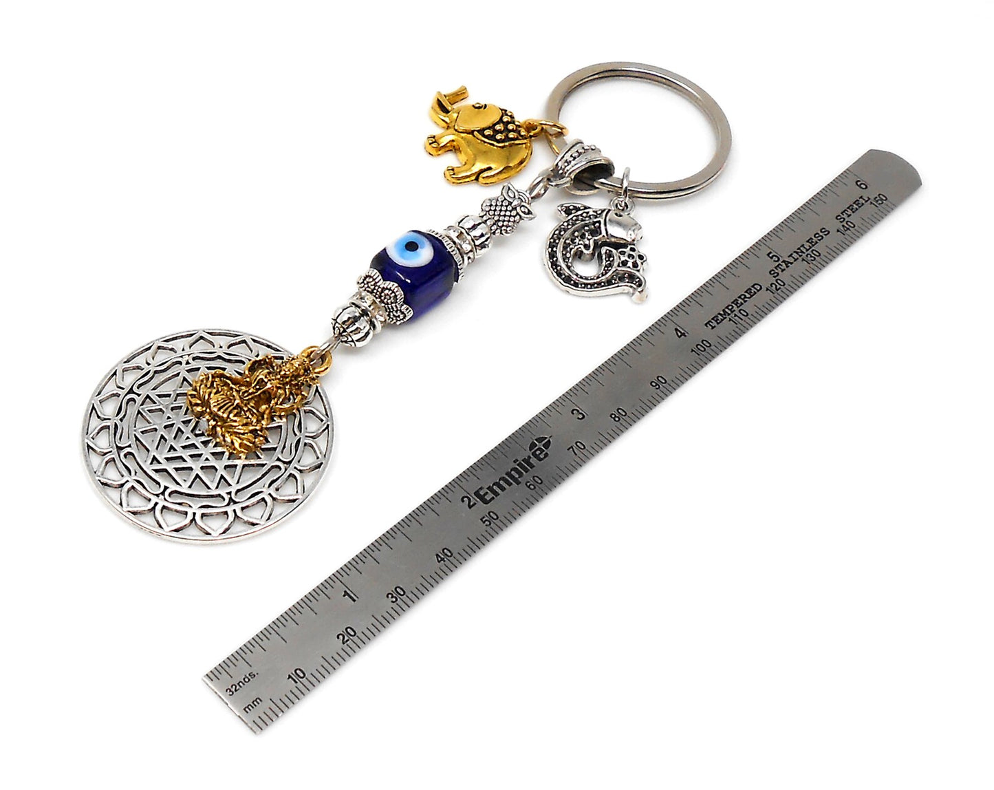 Divine Sri Yantra Evil Eye Protection KeyRing-Money Attraction Yantra/Amulet for Good Luck,Success,Fortune,Prosperity & phenomenal Abundance