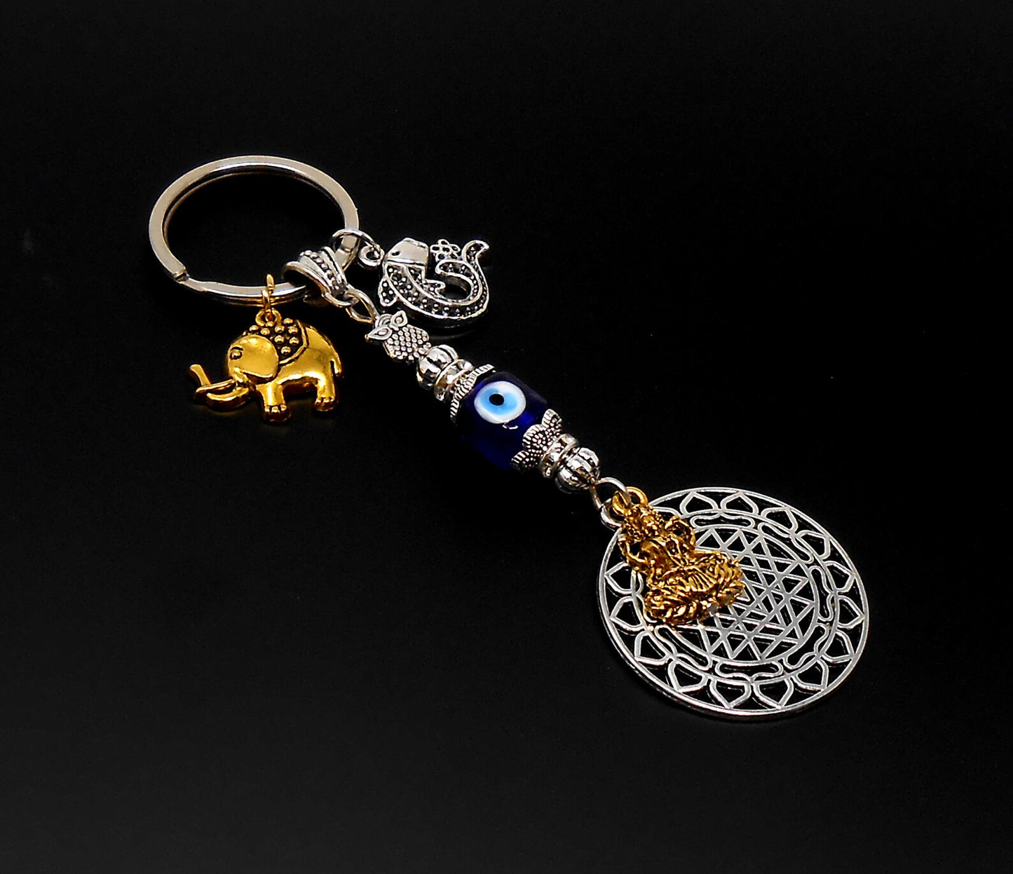 Divine Sri Yantra Evil Eye Protection KeyRing-Money Attraction Yantra/Amulet for Good Luck,Success,Fortune,Prosperity & phenomenal Abundance