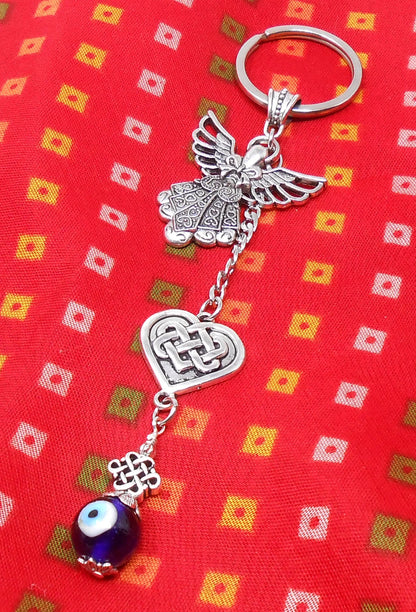 Guardian Angel | Evil Eye Protection | Bag Backpack Ornament | Angel Protection Key Ring | Good Luck Positive Vibes | Positive Vibrations