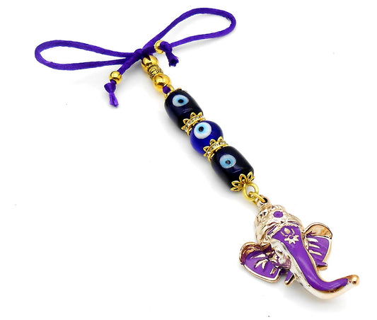 Ganesha | Evil Eye Protection | Car Rearview Mirror Ornament | Good Luck | Happiness | Good Fortune & Prosperity | Success in Study