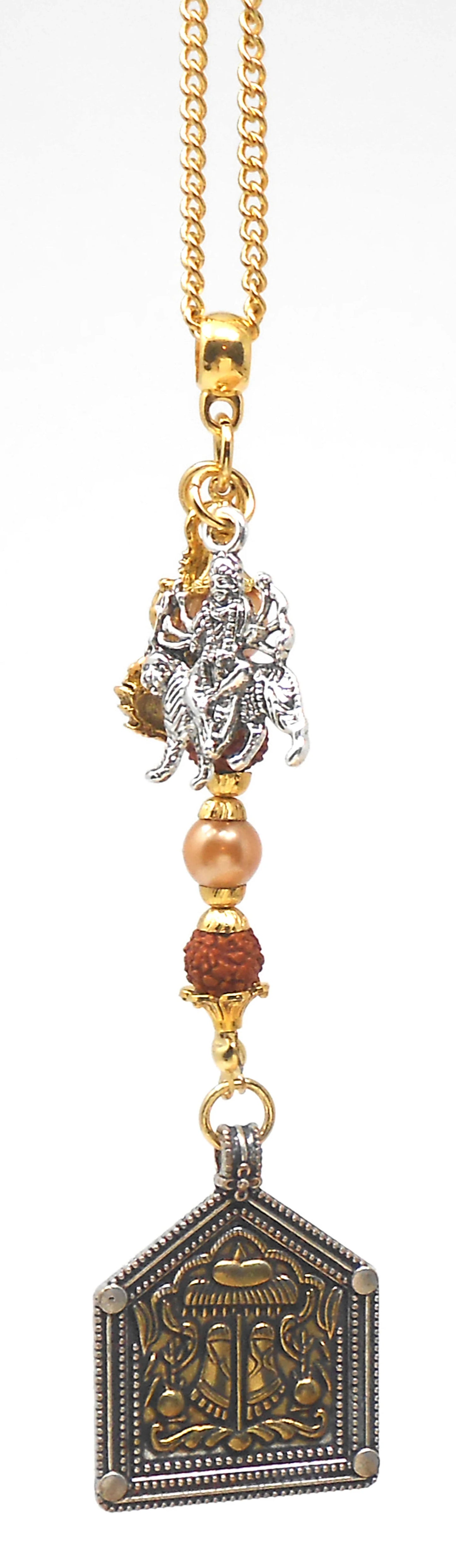 Traditional Highly Spiritual Goddess Charan Paduka Car Rear View Mirror Hanging-Lakshmi & Durga Hanging for Good Luck-Evil Eye Protection