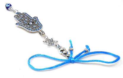 Evil Eye Protection Hamsa Hand & Davide Car Charm, Car Mirror Hanging/Spiritual Car Ornaments Handbag Hanging for Good Luck and Good Fortune