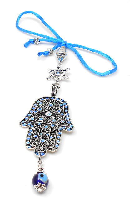 Evil Eye Protection Hamsa Hand & Davide Car Charm, Car Mirror Hanging/Spiritual Car Ornaments Handbag Hanging for Good Luck and Good Fortune