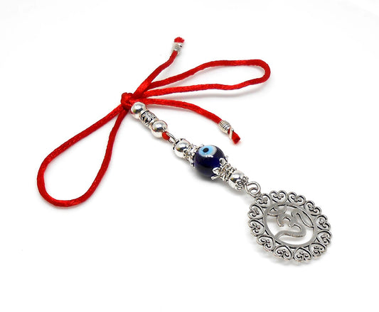 OM | Evil Eye Protection | Antique Silver Plated | Car Rearview Mirror Ornament | Good Luck | Positive Vibes | Positive Vibrations