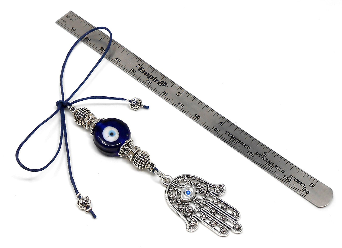Evil Eye Protection Hamsa Hand Car Charm, Car Rear View Mirror Hanging/Spiritual Car Ornaments Handbag Hanging for Good Luck & Good Fortune