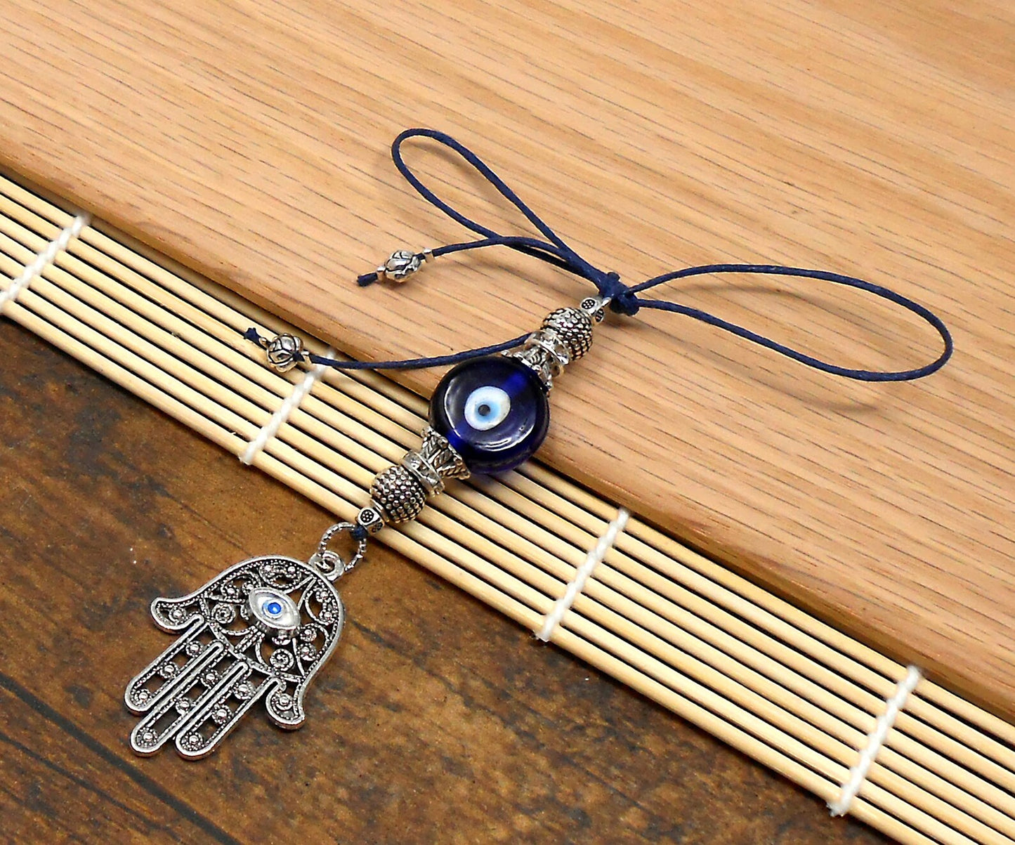 Evil Eye Protection Hamsa Hand Car Charm, Car Rear View Mirror Hanging/Spiritual Car Ornaments Handbag Hanging for Good Luck & Good Fortune
