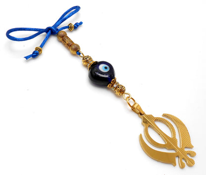 Khanda | Sikh Khanda Sahib | Evil Eye Protection Golden Car Rearview Mirror Ornament Hanging | New Car Gift