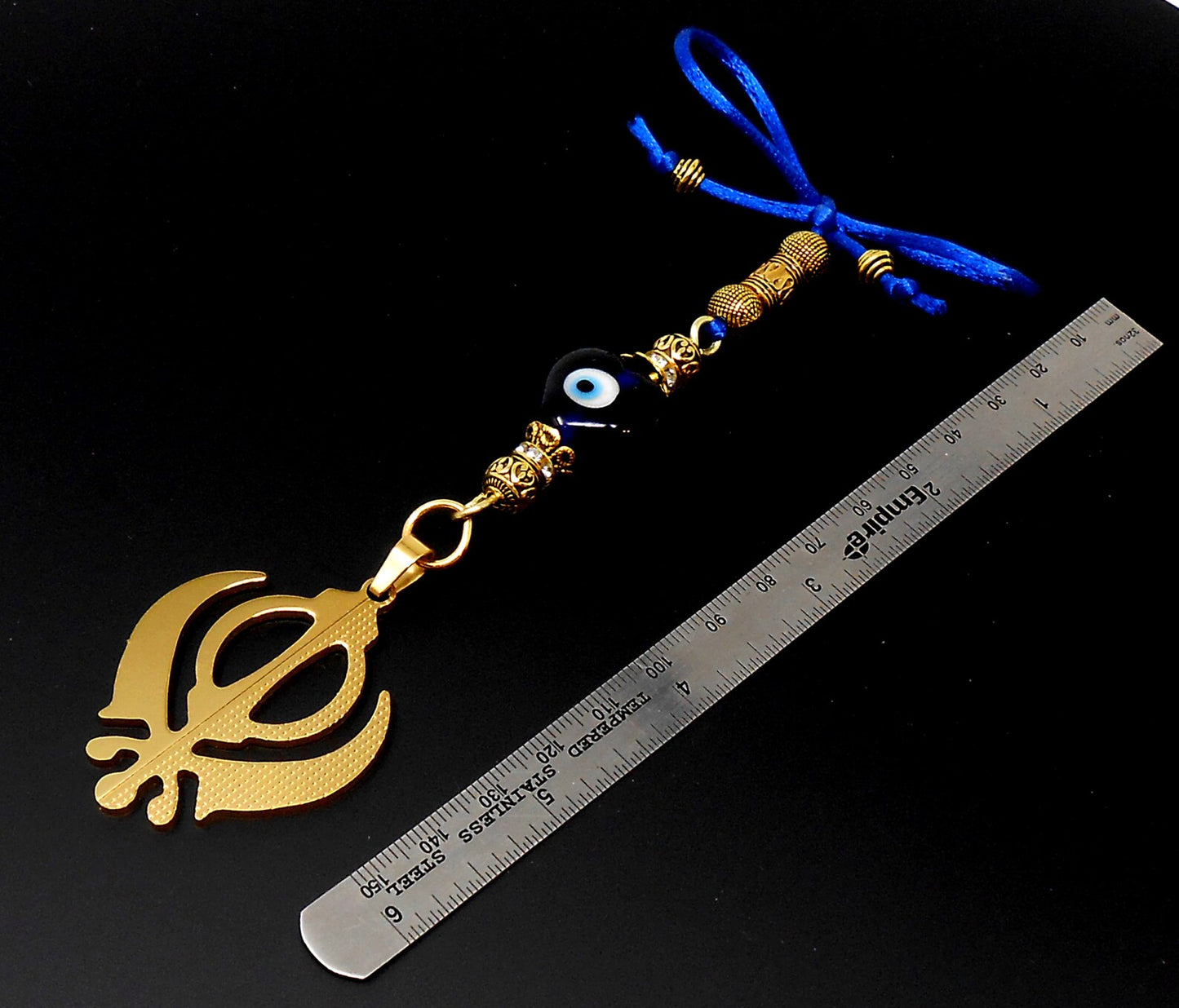 Khanda | Sikh Khanda Sahib | Evil Eye Protection Golden Car Rearview Mirror Ornament Hanging | New Car Gift