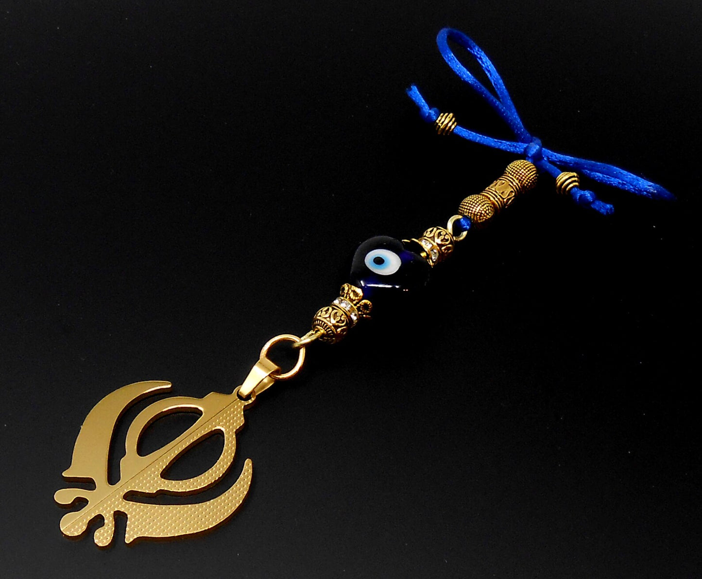 Khanda | Sikh Khanda Sahib | Evil Eye Protection Golden Car Rearview Mirror Ornament Hanging | New Car Gift