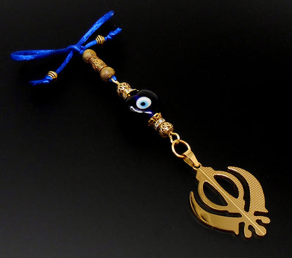 Khanda | Sikh Khanda Sahib | Evil Eye Protection Golden Car Rearview Mirror Ornament Hanging | New Car Gift
