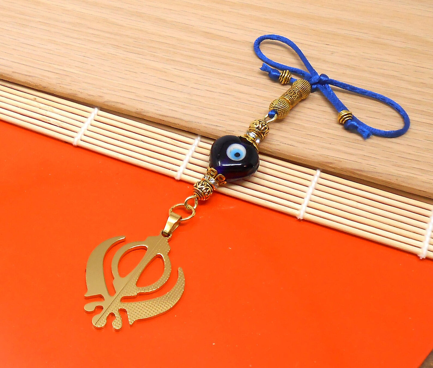 Khanda | Sikh Khanda Sahib | Evil Eye Protection Golden Car Rearview Mirror Ornament Hanging | New Car Gift