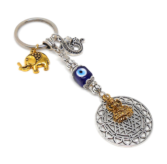 Divine Sri Yantra Evil Eye Protection KeyRing-Money Attraction Yantra/Amulet for Good Luck,Success,Fortune,Prosperity & phenomenal Abundance