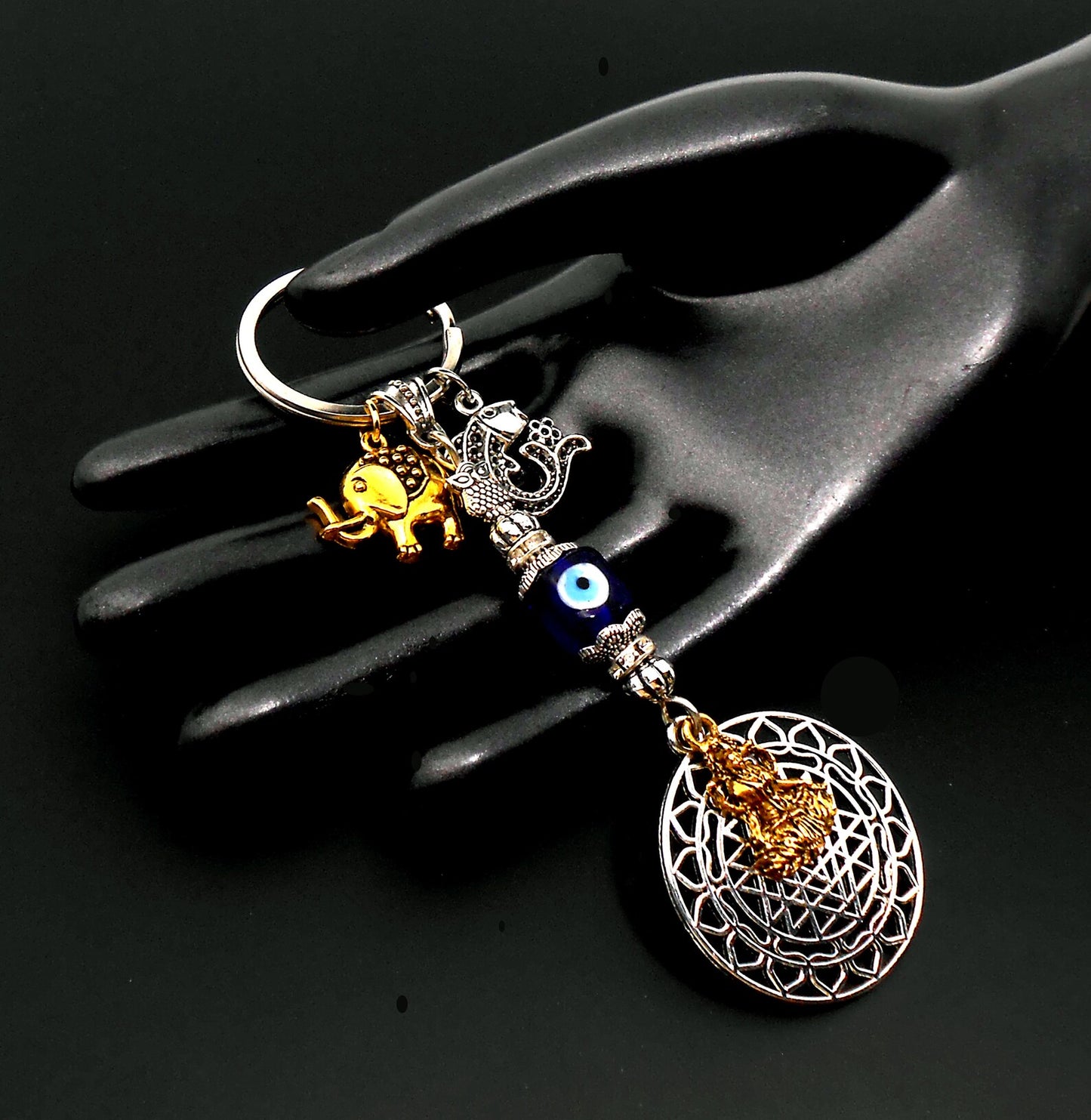 Divine Sri Yantra Evil Eye Protection KeyRing-Money Attraction Yantra/Amulet for Good Luck,Success,Fortune,Prosperity & phenomenal Abundance
