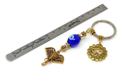 Evil Eye Protection OM & Lucky Elephant Key Ring- Car Rear View Mirror Accessories, Car Mirror Ornament, Tribal Car Charm, Gift for Diwali