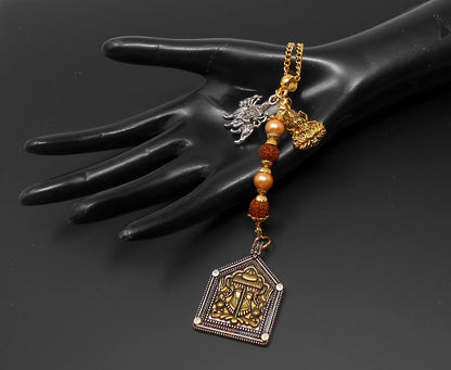 Traditional Highly Spiritual Goddess Charan Paduka Car Rear View Mirror Hanging-Lakshmi & Durga Hanging for Good Luck-Evil Eye Protection