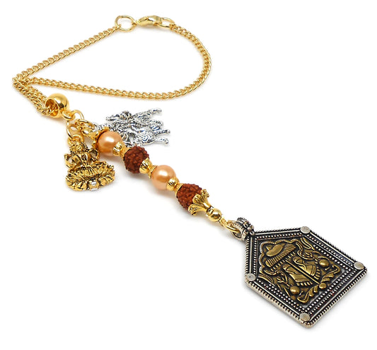 Traditional Highly Spiritual Goddess Charan Paduka Car Rear View Mirror Hanging-Lakshmi & Durga Hanging for Good Luck-Evil Eye Protection