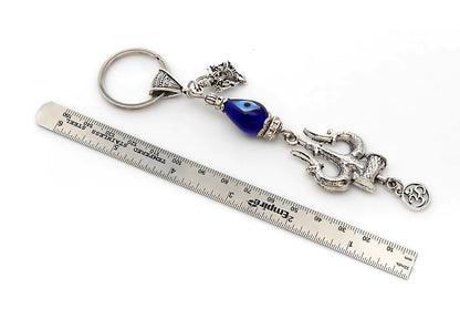 Lord Shiva Trishul & Shiva Cahrm and OM Evil Eye Protection Key Ring, Mahadeva Trishul Pendant Key Chain for Positive Vibes and Good Luck