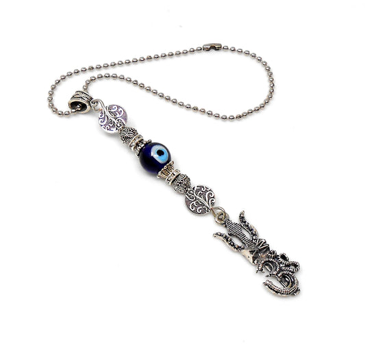 Evil Eye , Evil Eye Protection, Shiva Trishul Damru & OM Car Mirror Hanging- Shiva/Mahadev Trishul Pendant Charm Evil eye protection Hanging