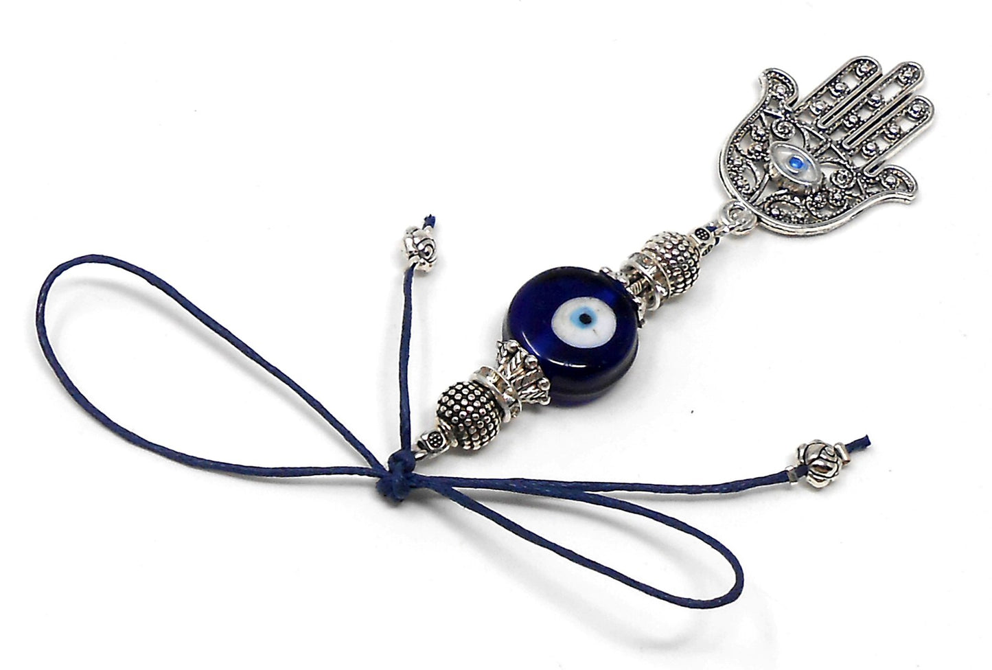 Evil Eye Protection Hamsa Hand Car Charm, Car Rear View Mirror Hanging/Spiritual Car Ornaments Handbag Hanging for Good Luck & Good Fortune