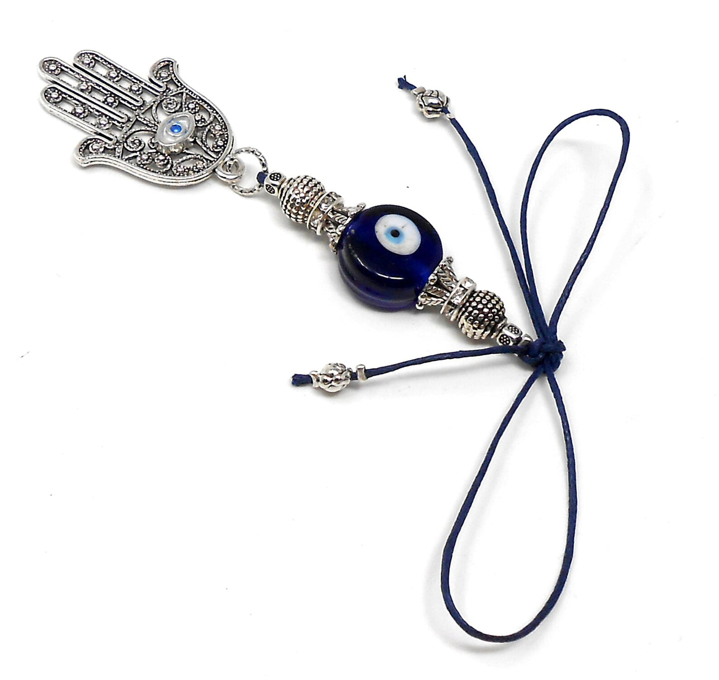 Evil Eye Protection Hamsa Hand Car Charm, Car Rear View Mirror Hanging/Spiritual Car Ornaments Handbag Hanging for Good Luck & Good Fortune