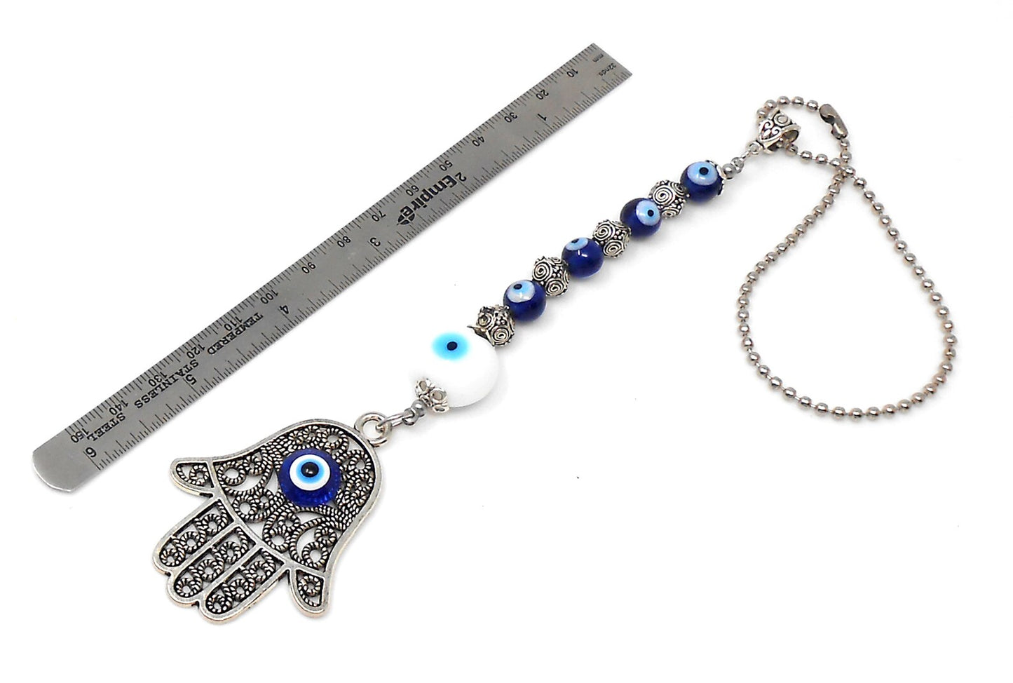 OM | Evil Eye Protection | Antique Silver Plated | Car Rearview Mirror Ornament | Good Luck | Positive Vibes | Positive Vibrations