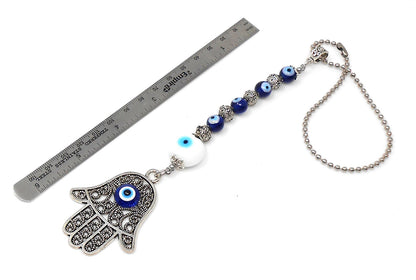 OM | Evil Eye Protection | Antique Silver Plated | Car Rearview Mirror Ornament | Good Luck | Positive Vibes | Positive Vibrations