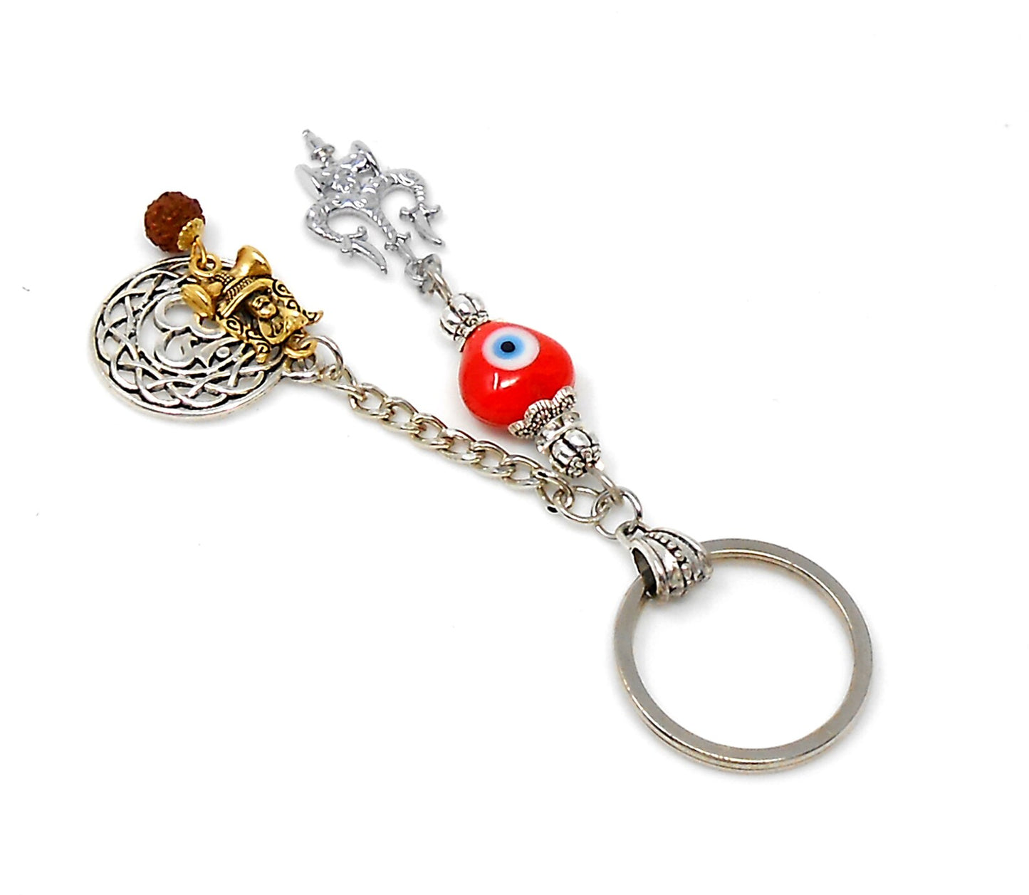 OM & Har Har Mahadev Trishul Charm Evil Eye Protection Key Ring, Shiva Linga Key Ring, Hindu Key Ring, Good Luck Namaste Gift