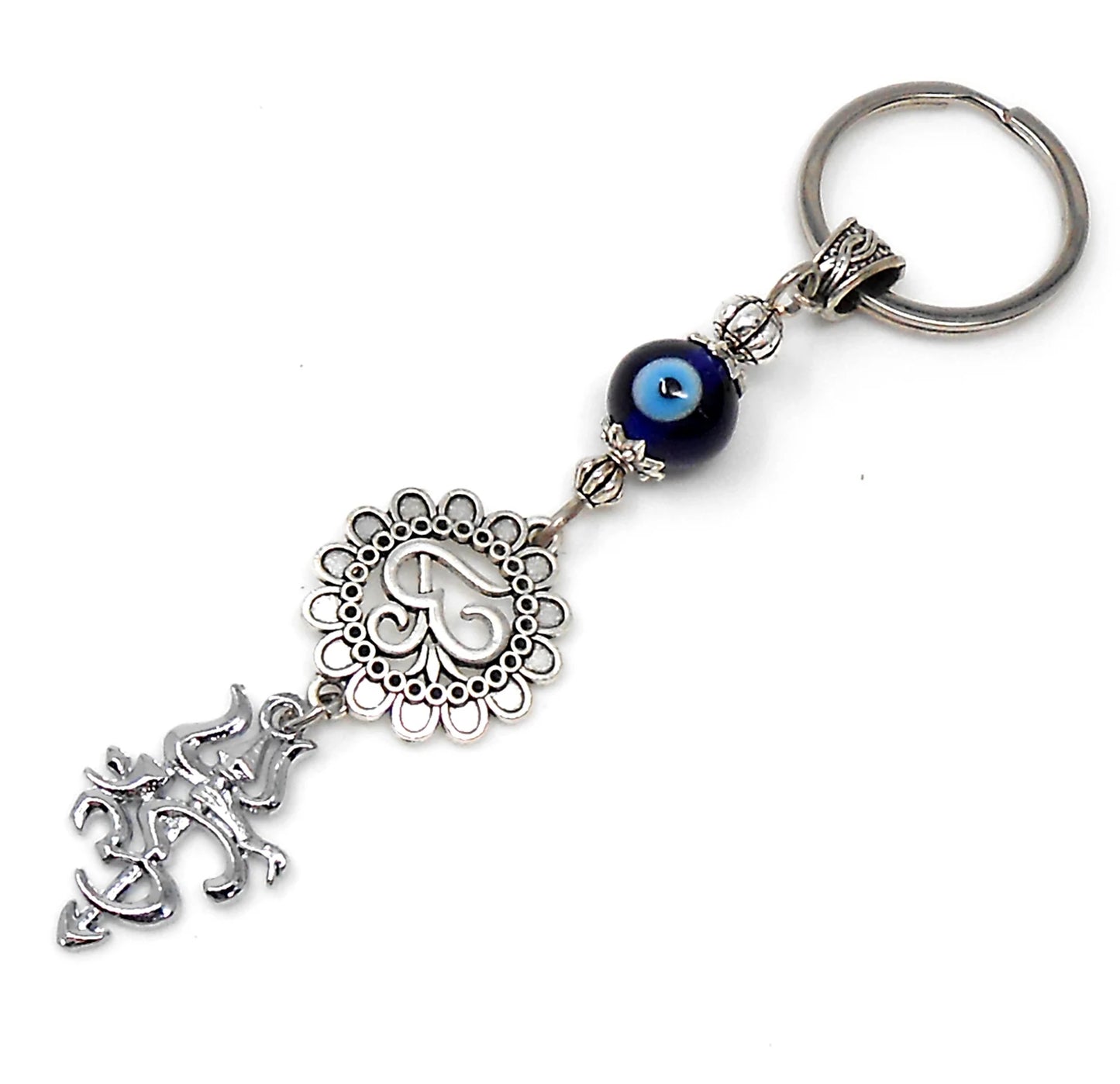OM Trishul Damroo Evil Eye Protection Om & Shiv ji Trishul Damroo Pendant Key Ring-Spiritual Key Ring for Protection/Good Luck/Good Fortune